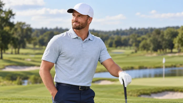 Entspannter Golfer auf dem sonnigen Grün
