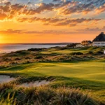 Die 10 besten Golfplätze Deutschlands 2026: Top-Golfclubs im Überblick Küsten-Golfplatz im goldenen Abendlicht